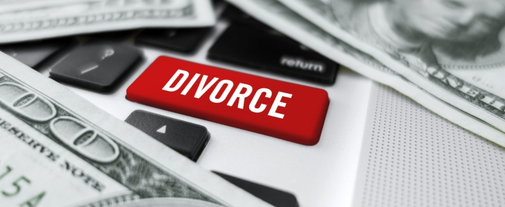 Divorce in a red button next to money